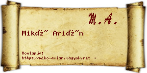 Mikó Arián névjegykártya